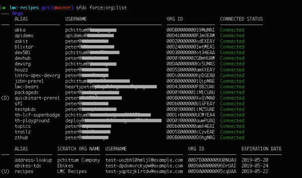 picture of the force:org:list command output