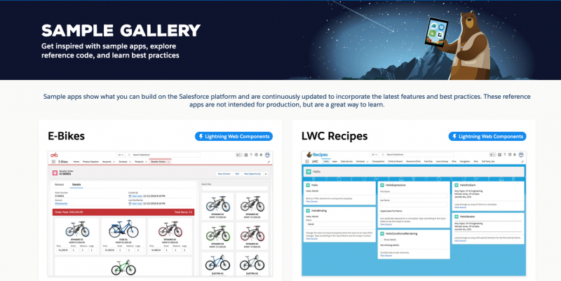 The Sample Gallery homepage. 