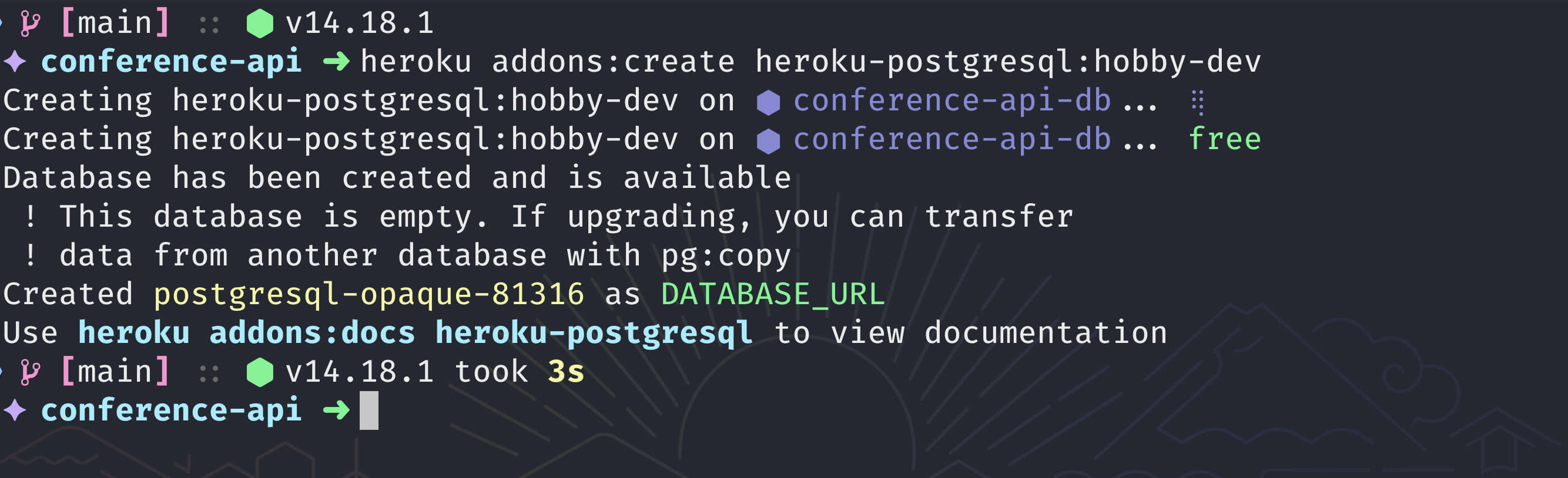 Heroku Postgres database created