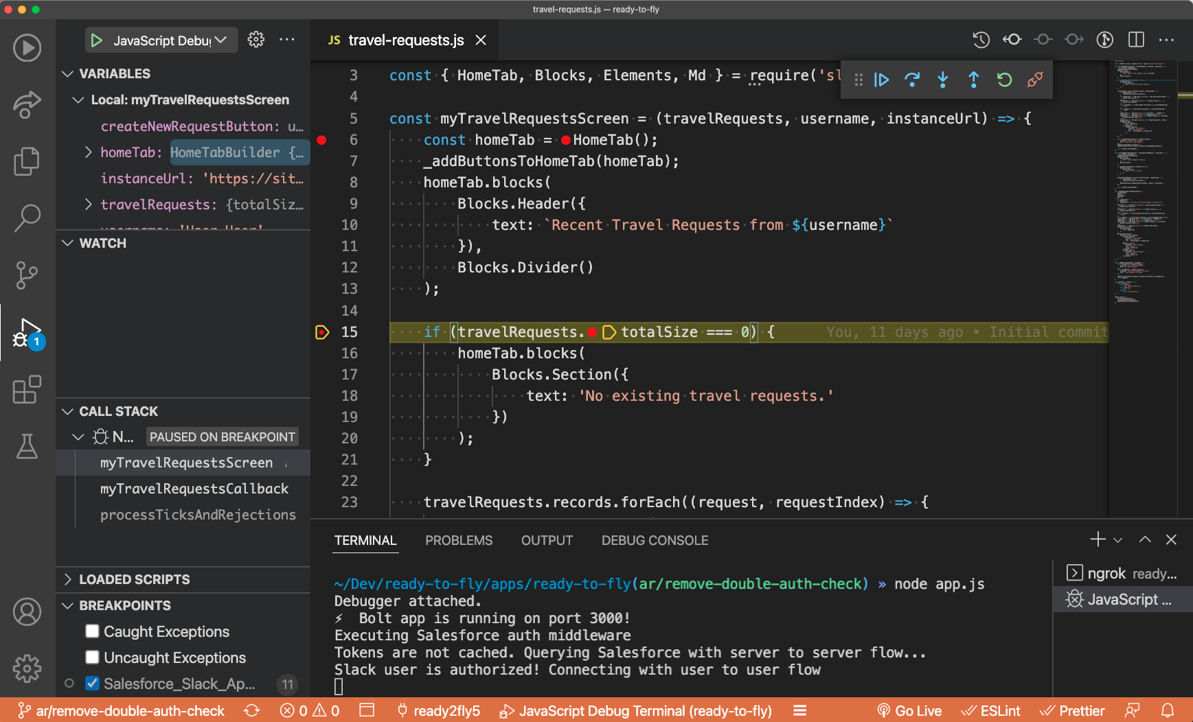 Local debugging session