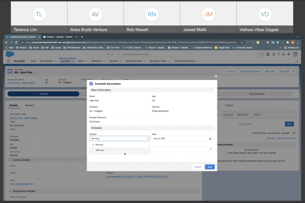 Aries shows how to schedule a vaccination appointment through his app, VaxxSafe.