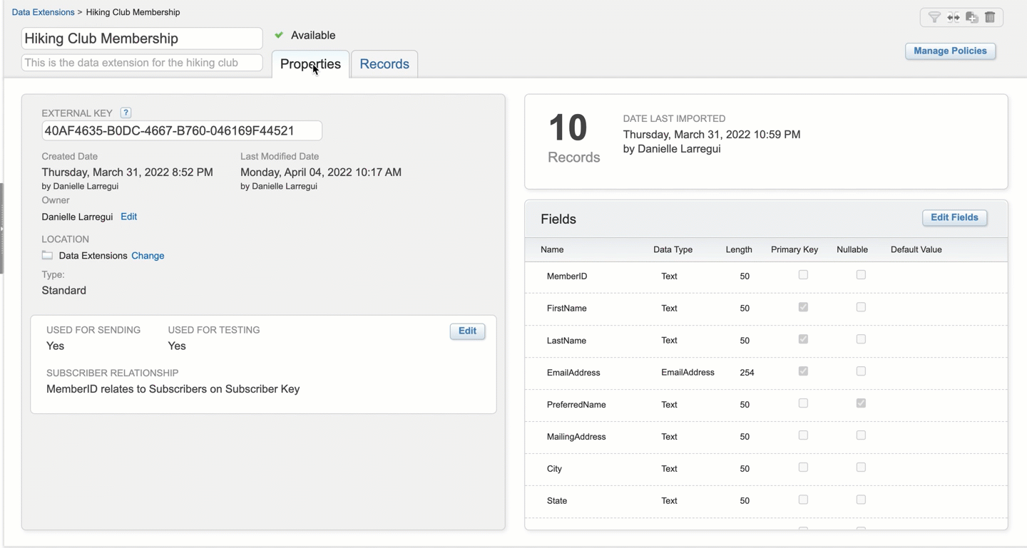 Sample data extension