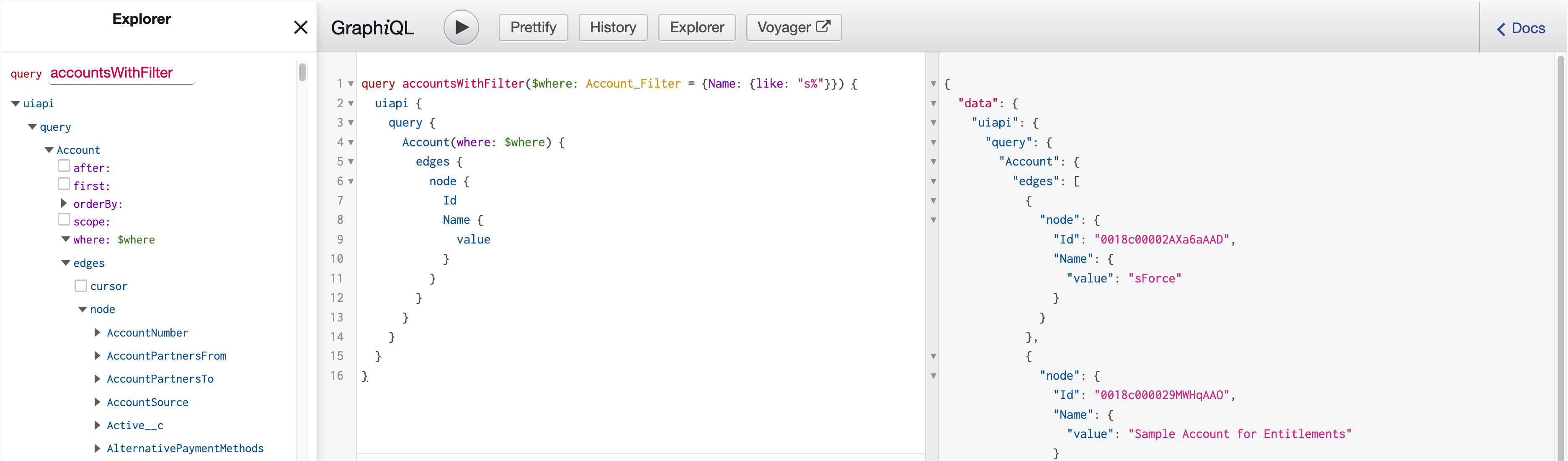 GraphiQL sample query