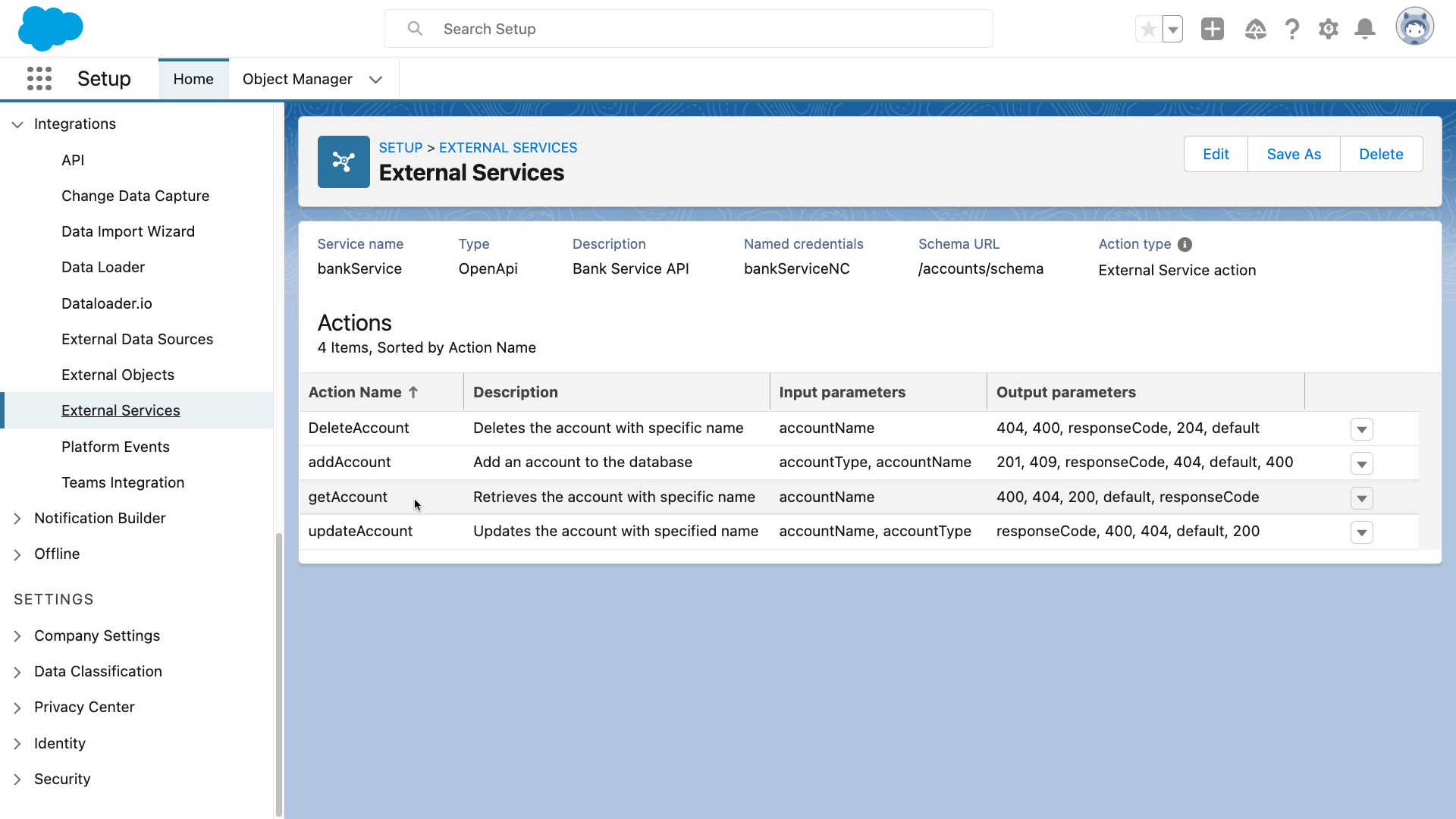 External Service Actions