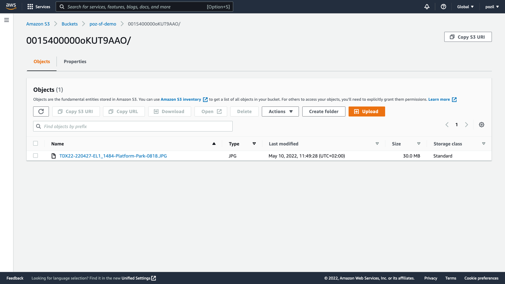 *Screenshot of the AWS Console displaying a document stored in S3*