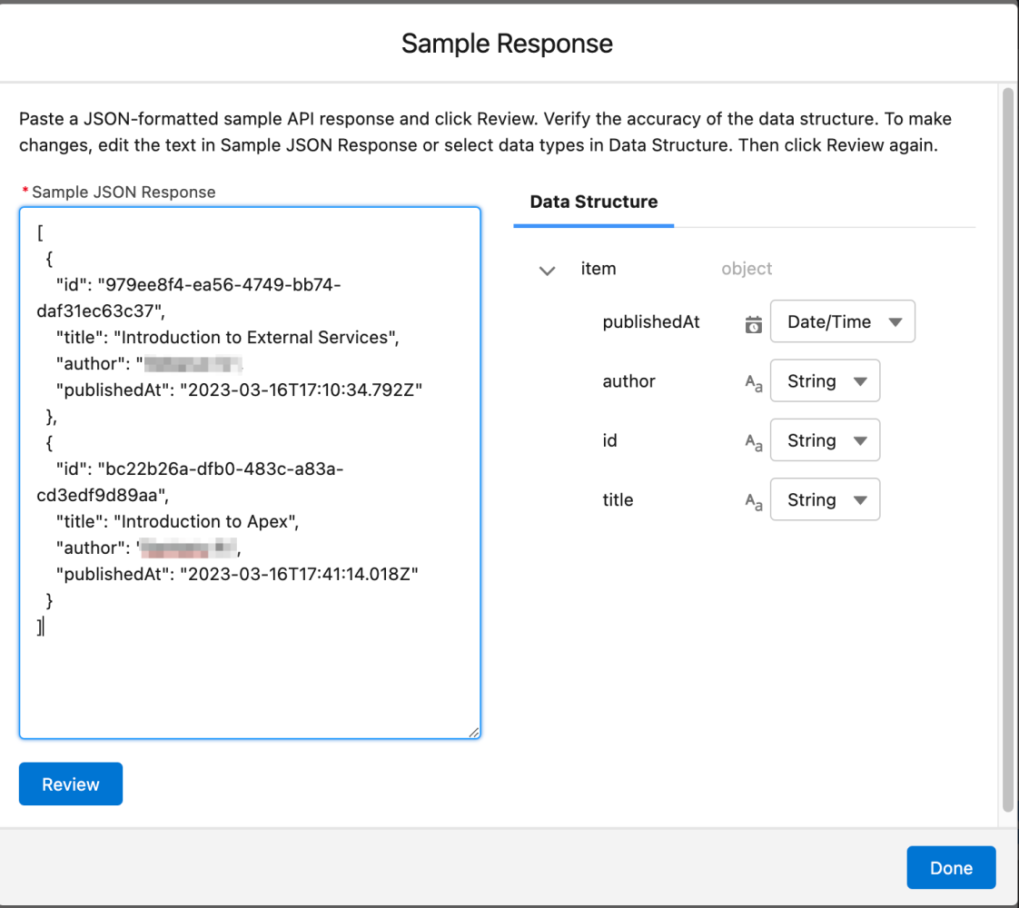 Sample Response editor form