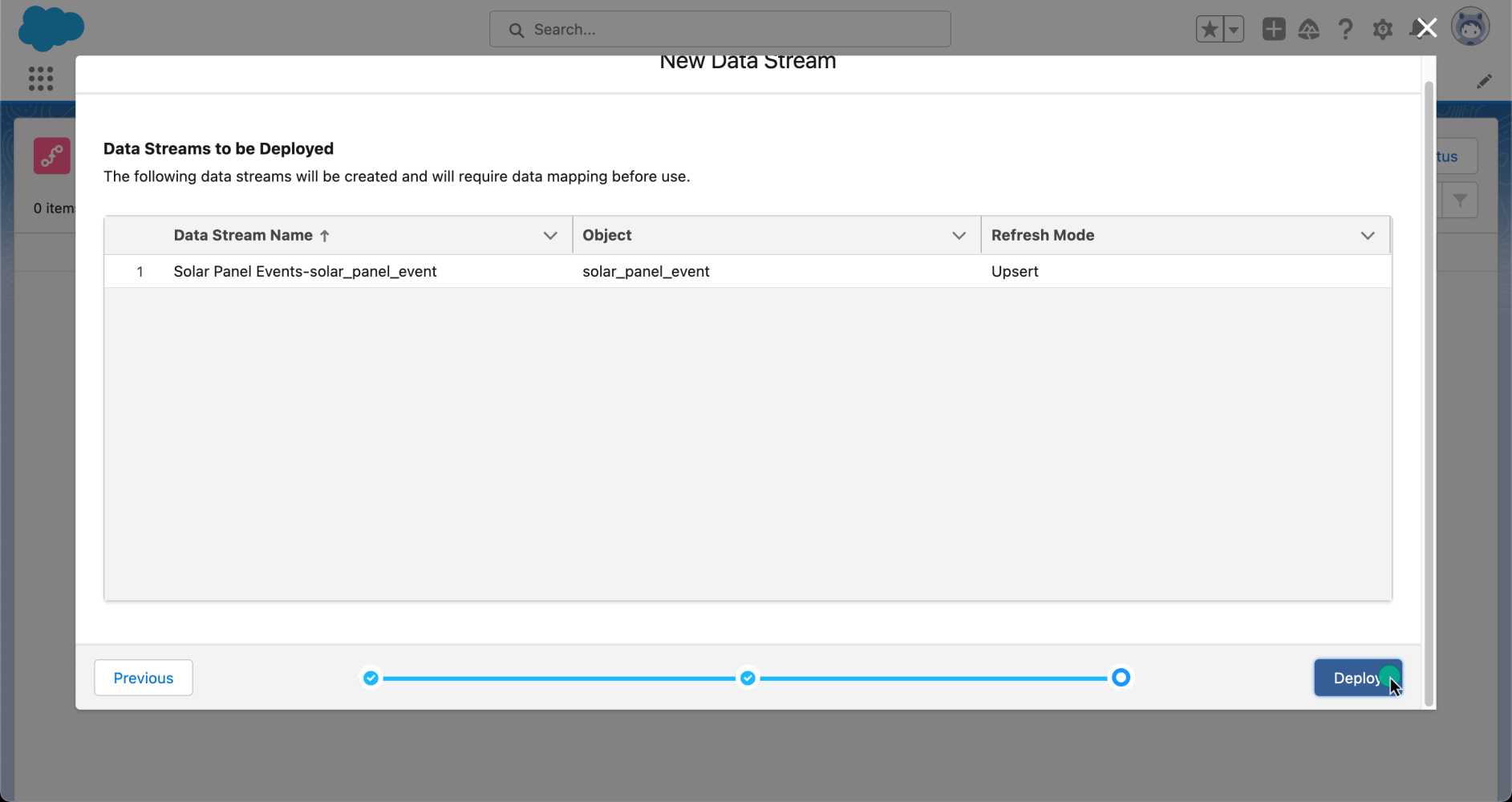 Deploy data stream