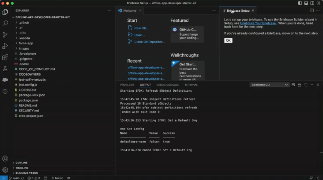 Salesforce Mobile extensions for Visual Studio Code, Briefcase Setup Step