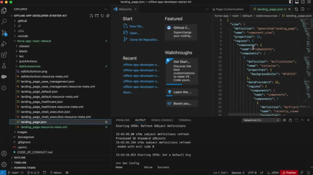 Salesforce Mobile extensions for Visual Studio Code, Landing Page configuration