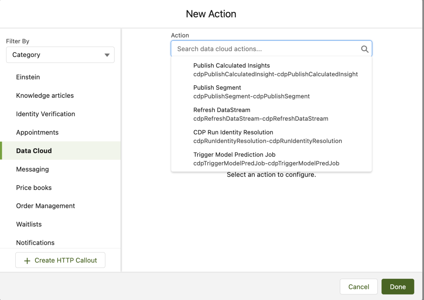 Data Cloud Actions available in Flow