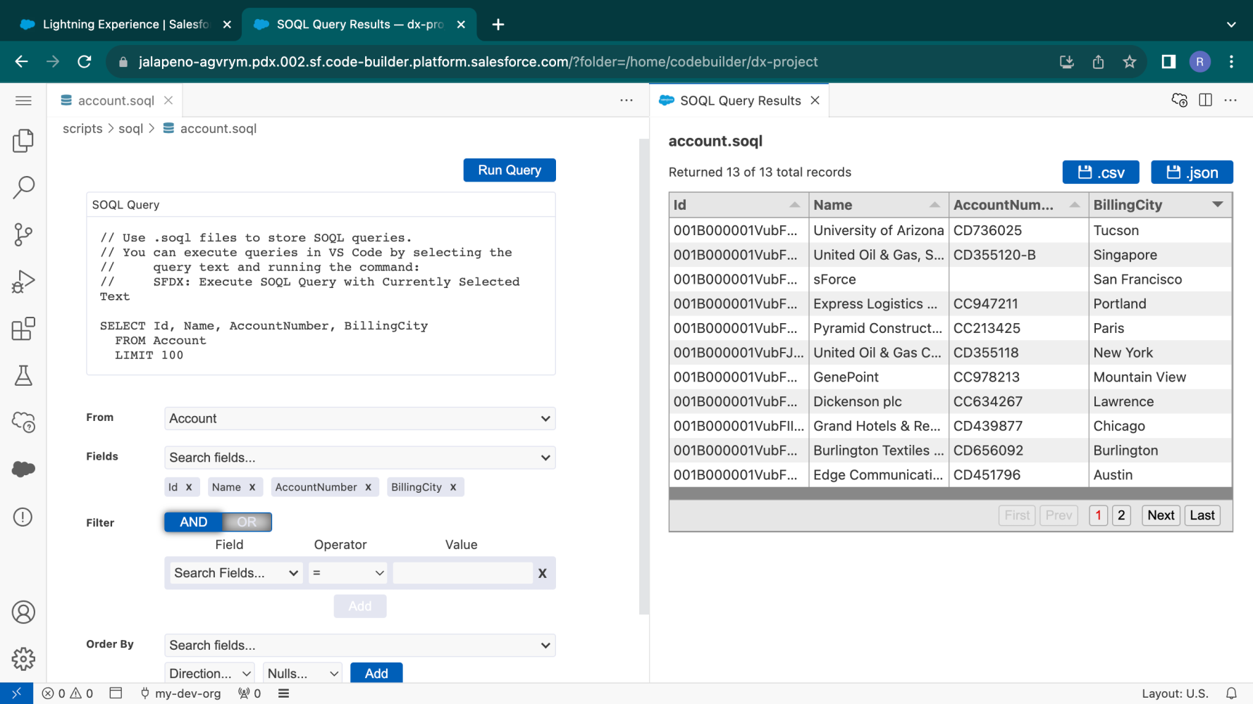 Write and execute SOQL queries in Code Builder using SOQL Builder