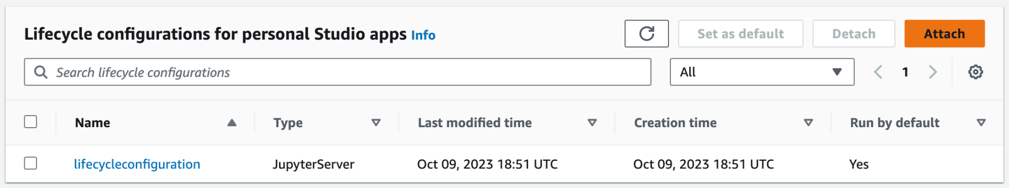 Screenshot of the Lifecycle configurations page