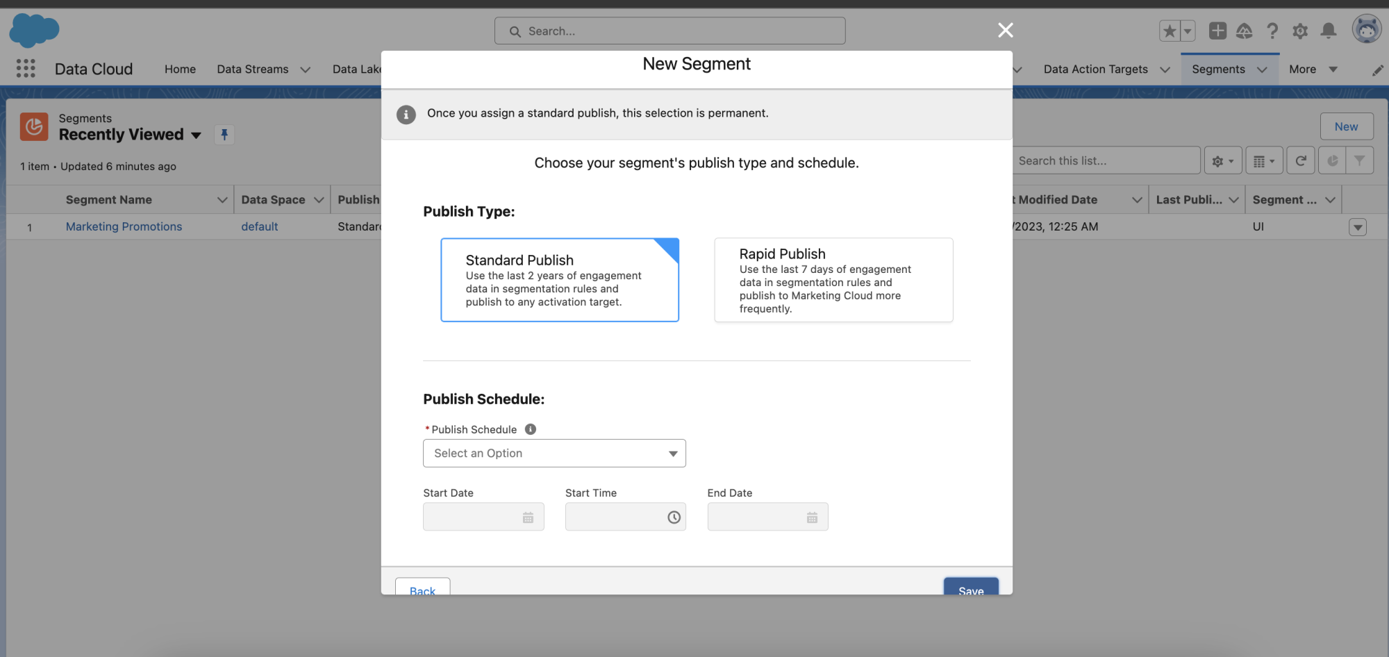 Specifying the publish schedule