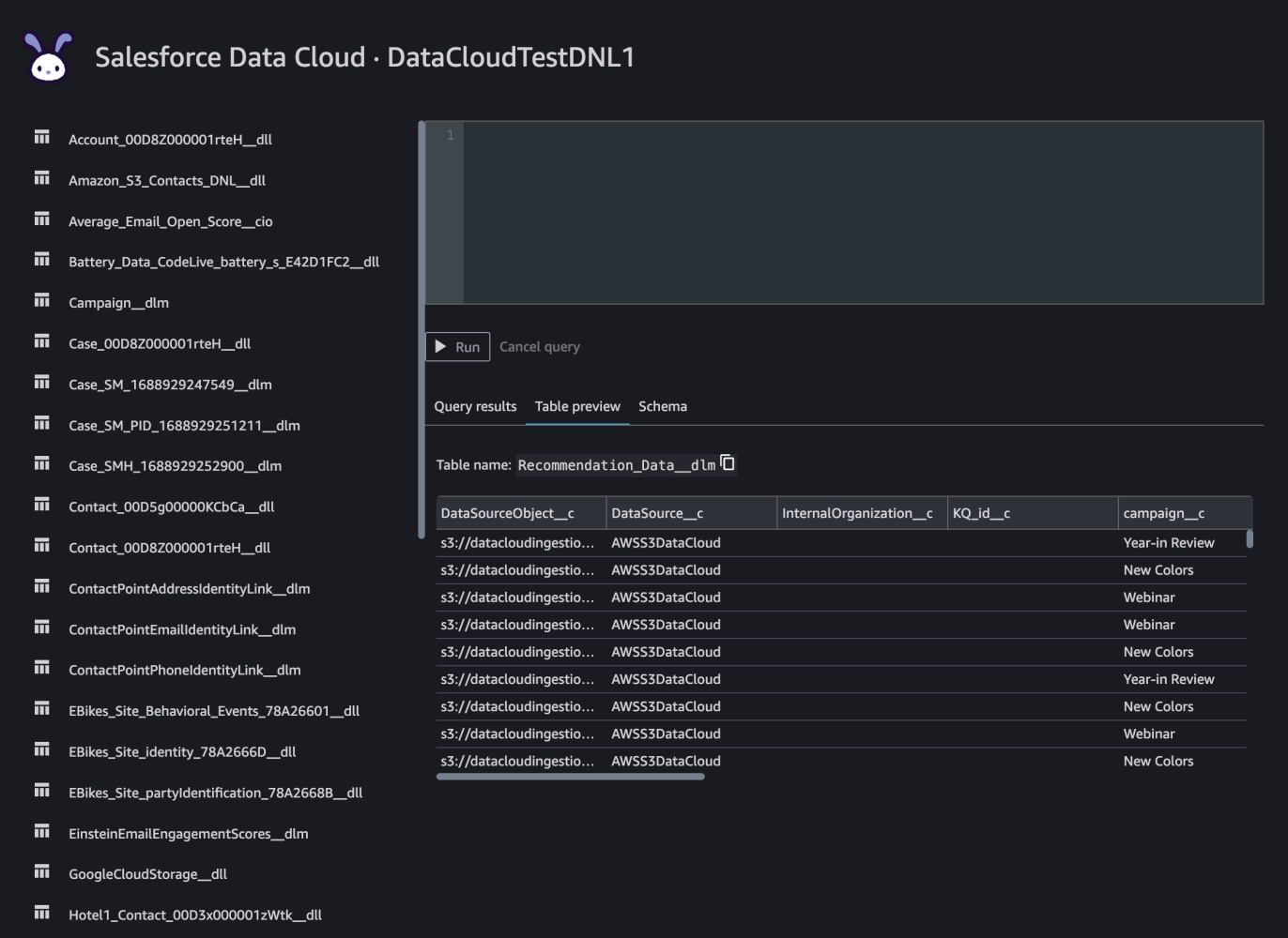 Text Amazon SageMaker and console with Data Cloud objects.