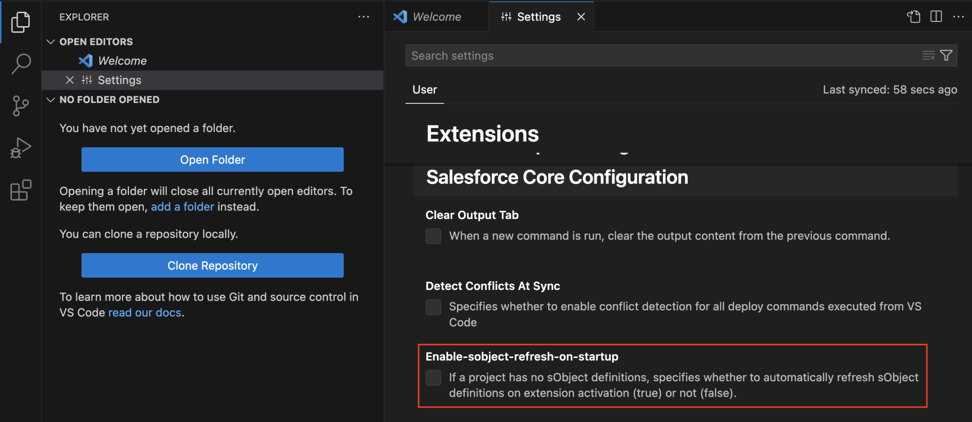 Enable-sobject-refresh-on-startup setting to enable/disable automatic refresh of sObject definitions on extension activation