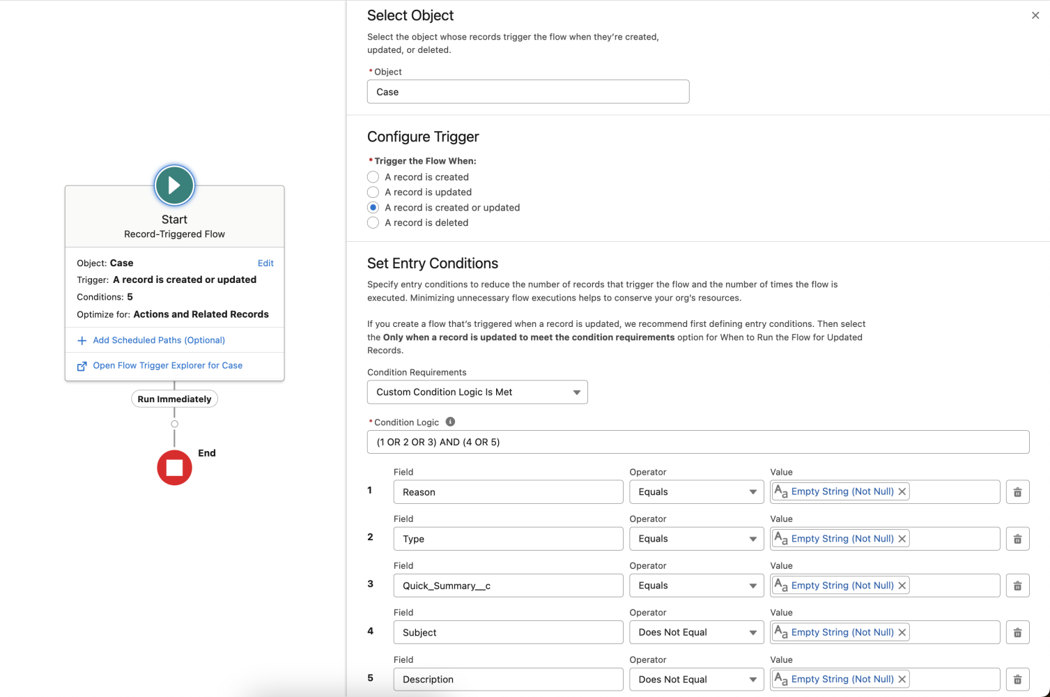 The configuration screen for the record-triggered flow.