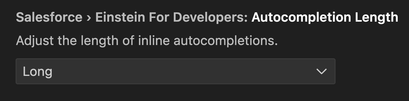 Einstein for Developers autocompletion length setting