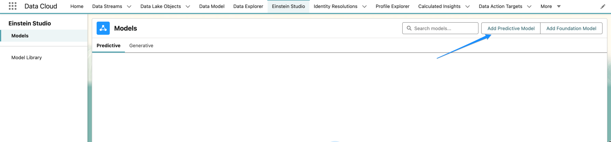 Building a new predictive model in Einstein Studio