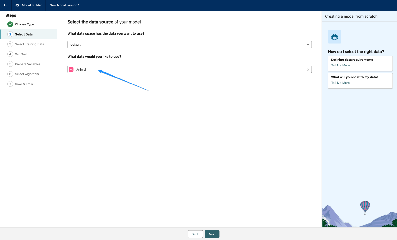 Selecting the data source for a predictive model