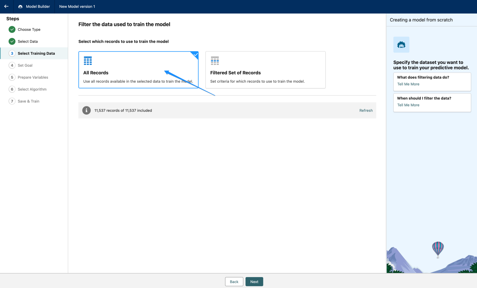 Filtering the data source for a predictive model