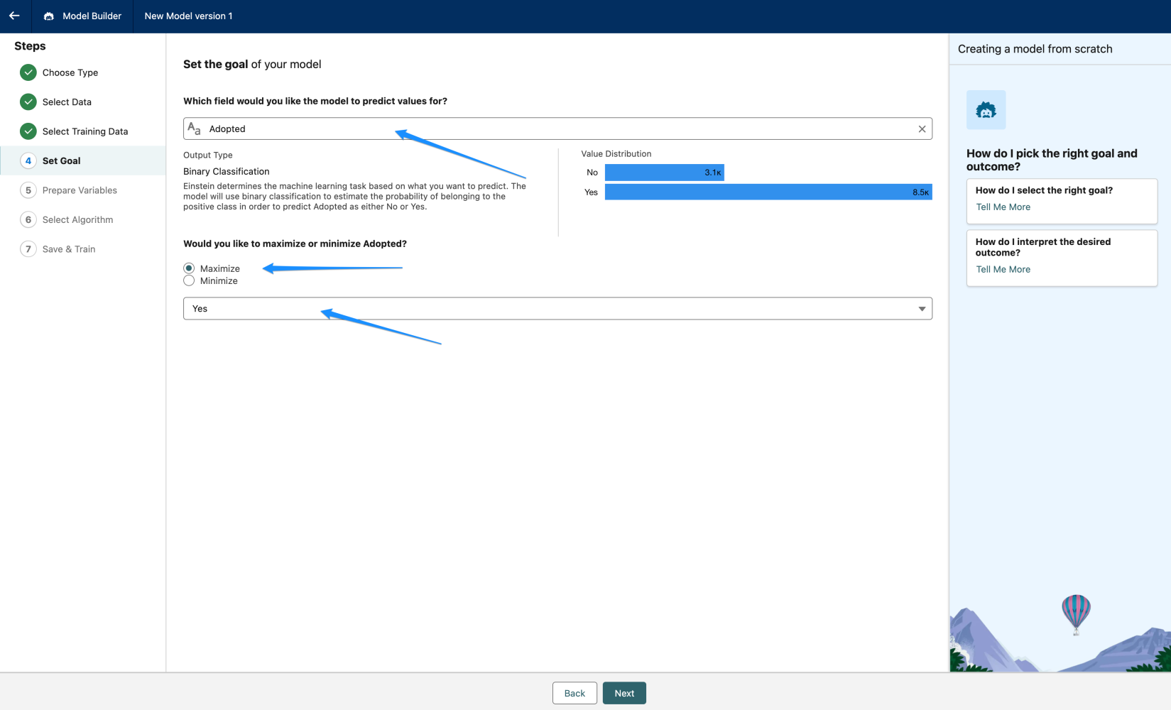 Setting the goal for a predictive model