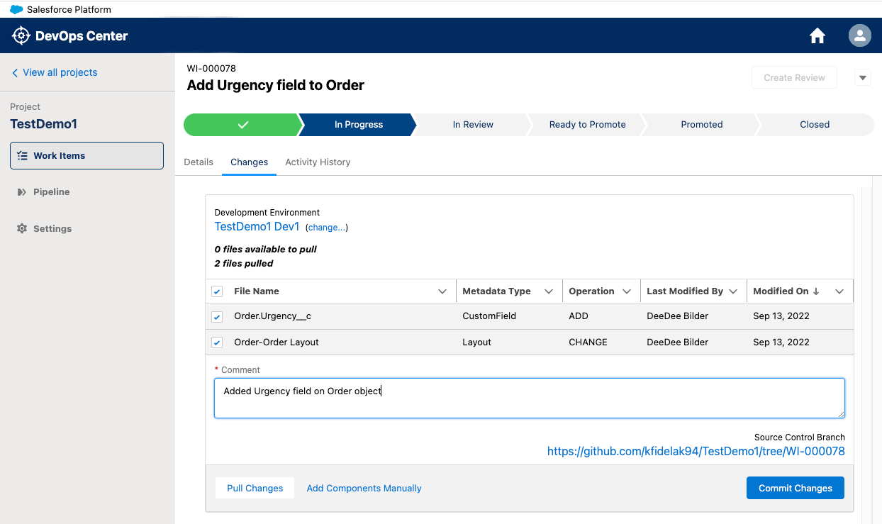 Image showing the “Work Items” tab in the DevOps Center