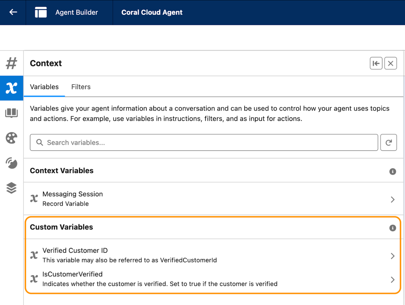 Context variables in Agent Builder