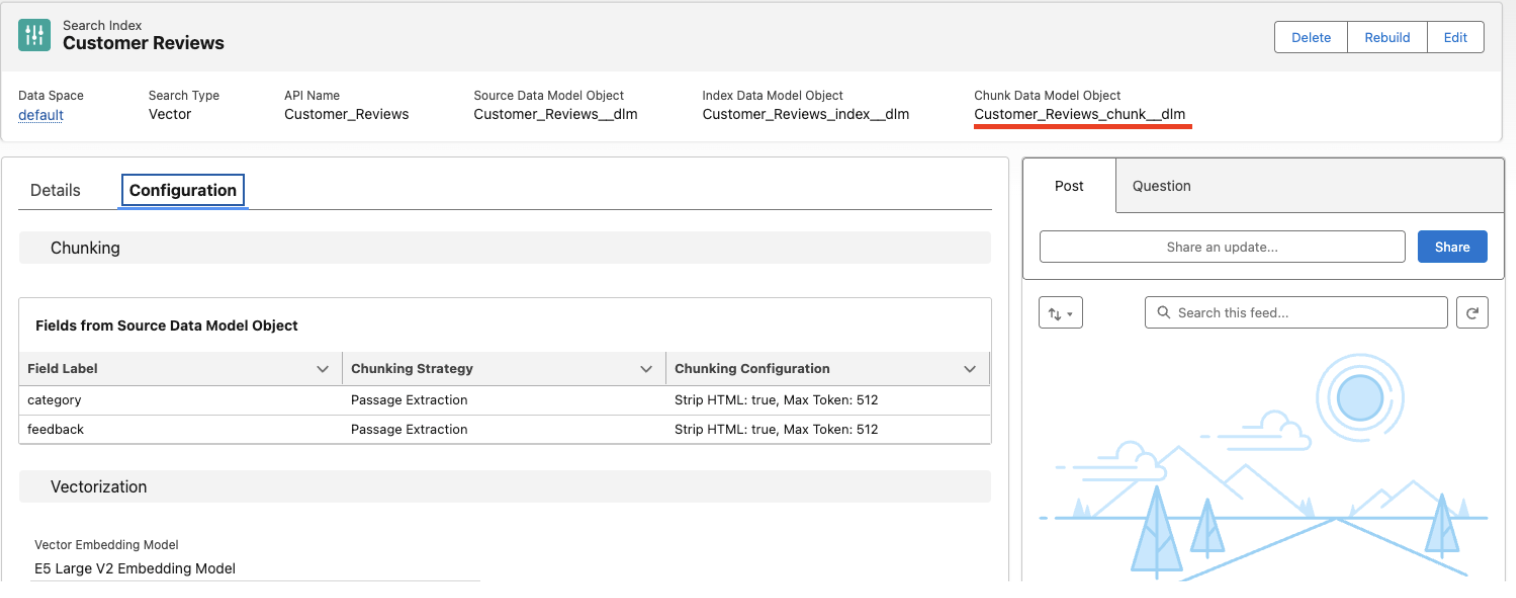 Screenshot of the search index on the Customer Reviews chunk table