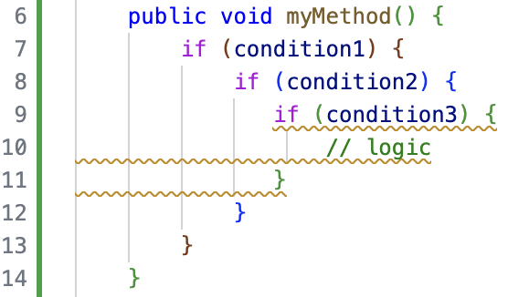 Screenshot of an IDE showing lines of code where the violation is occurring