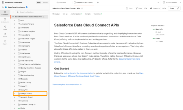 The Data Cloud Connect API Postman collection in the Salesforce Developers workspace