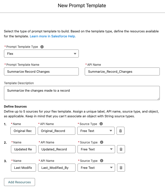 Screenshot showing the new prompt creation process