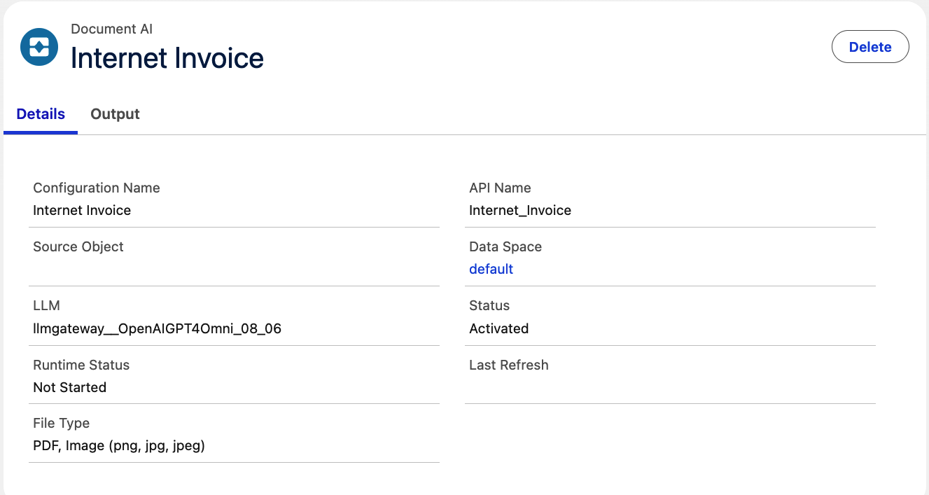 Screenshot showing the details of a PDF invoice that has been processed using Document AI