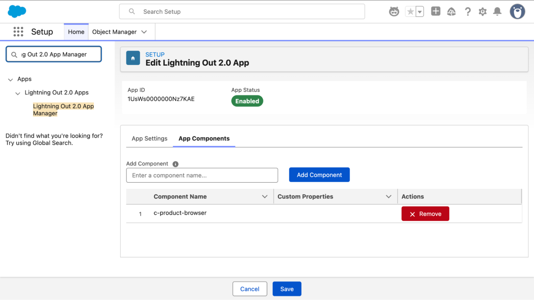 Setup UI for managing Lightning Out 2.0 apps
