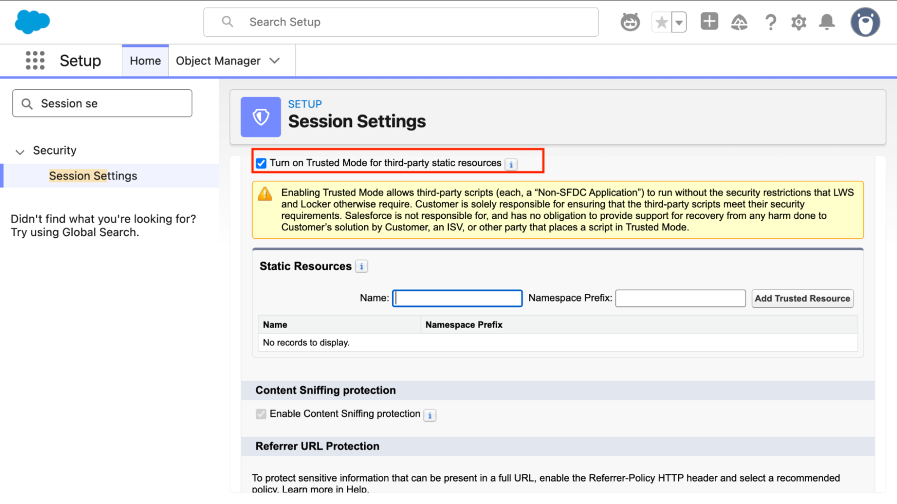 Turn on Trusted mode in the session settings