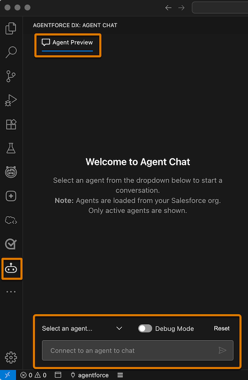 Agent Preview screen in VS Code 