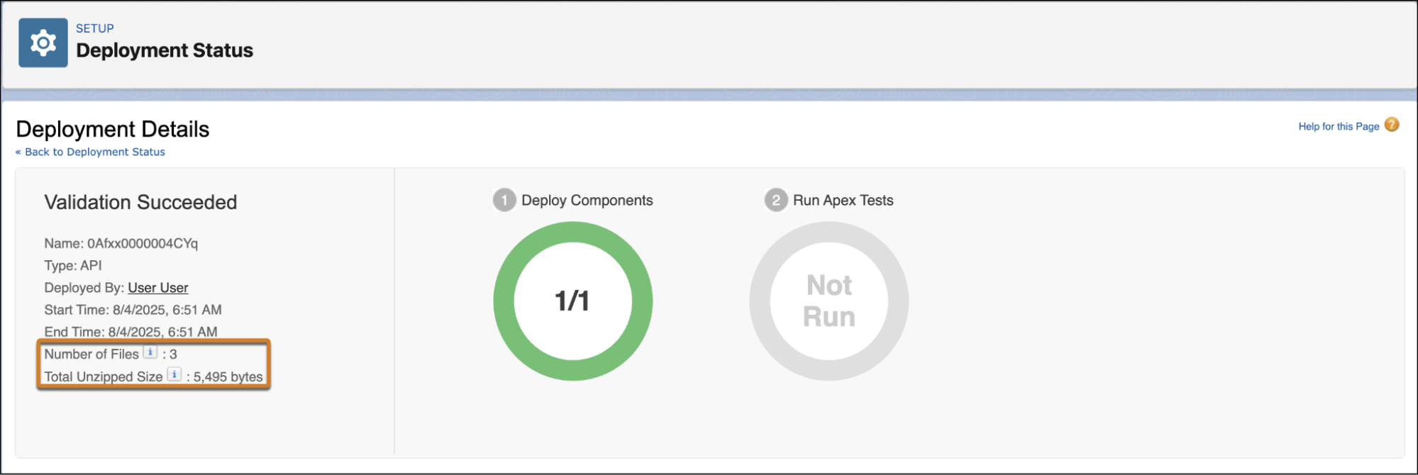 Number of files and file size on Deployment Details screen