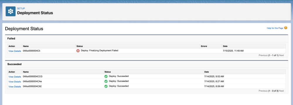 Deployment status UI page
