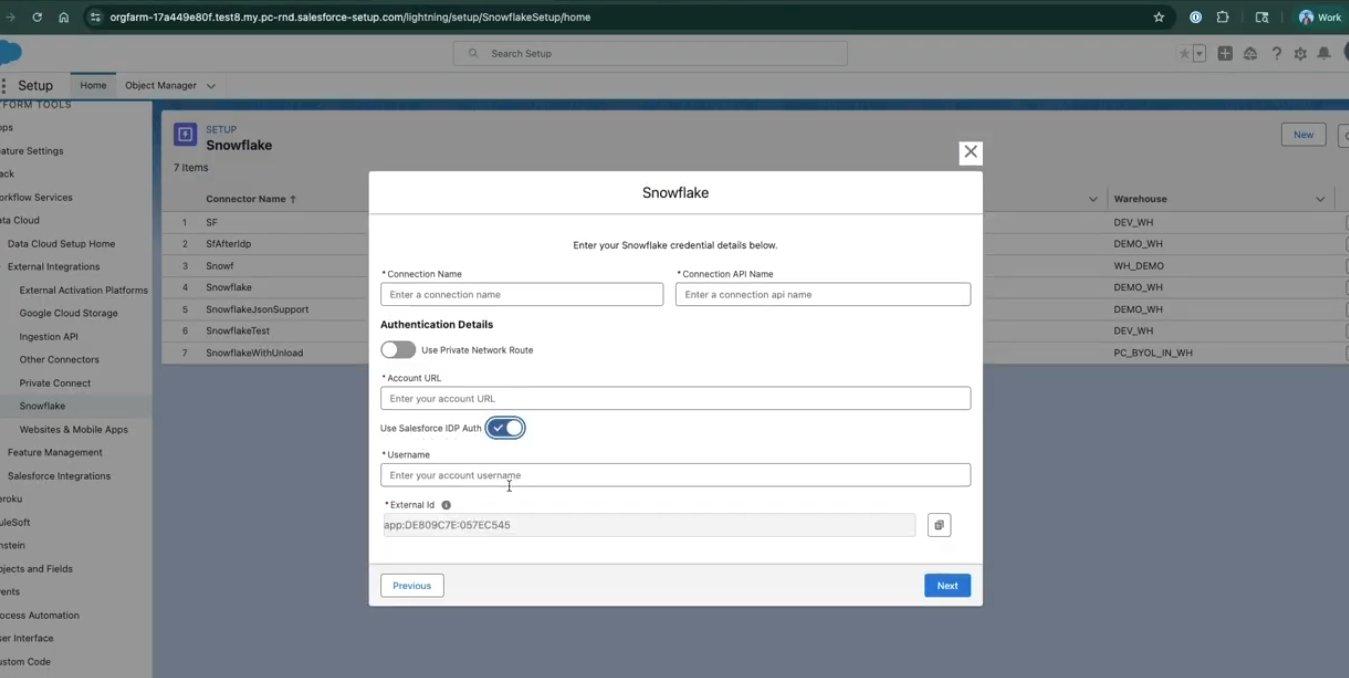 Setting up a new connection using Salesforce IDP Auth