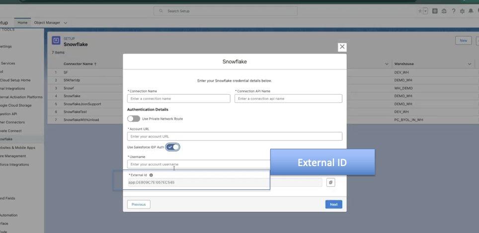 External ID field on the New Snowflake connection page in Data Cloud