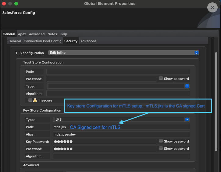 Screenshot of the MuleSoft Salesforce Config component 