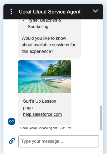 Screenshot of a rich link showing a single Coral Cloud experience