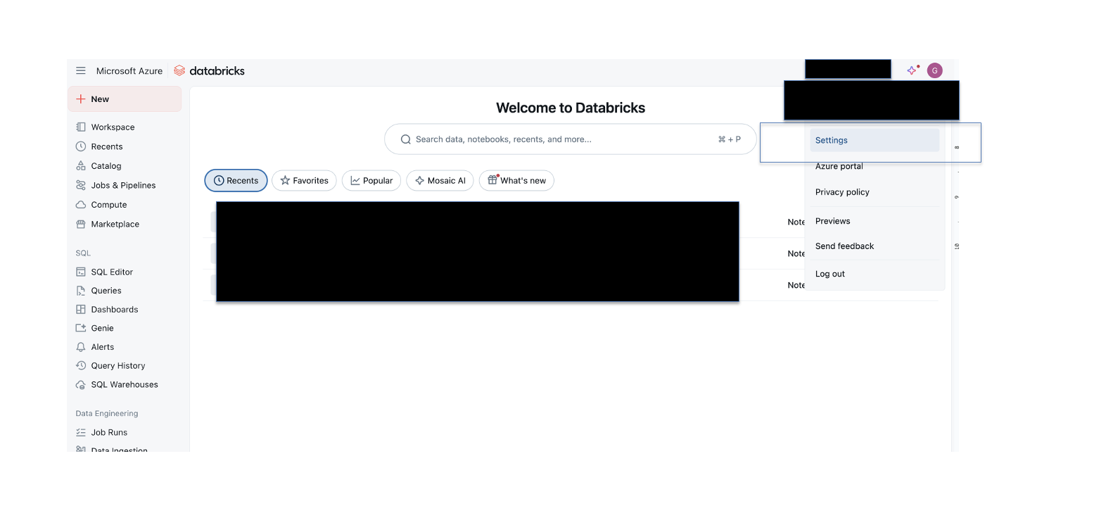 Databricks admin page