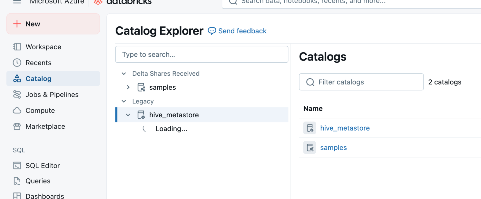 Screenshot showing the Catalog menu option