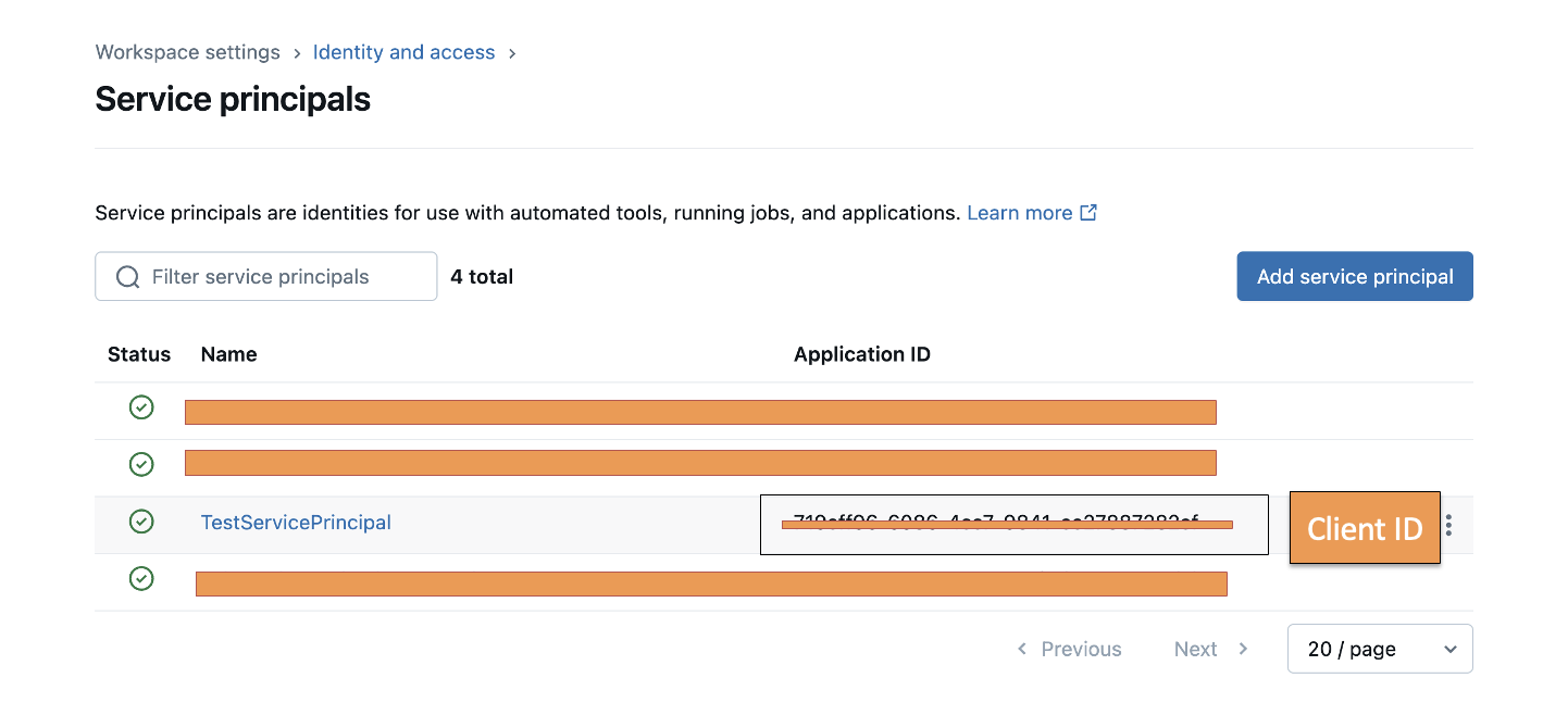 Service principals page in Data 360 showing entry of the application ID