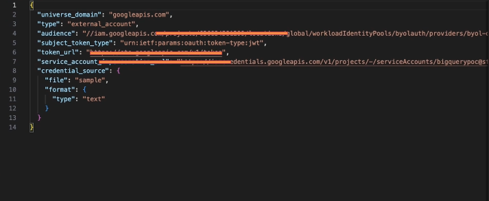 Screenshot of the OIDC client configuration code