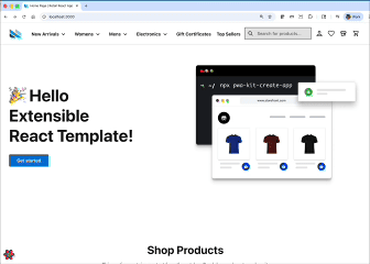 Screenshot of a browser showing the product categories on the new page