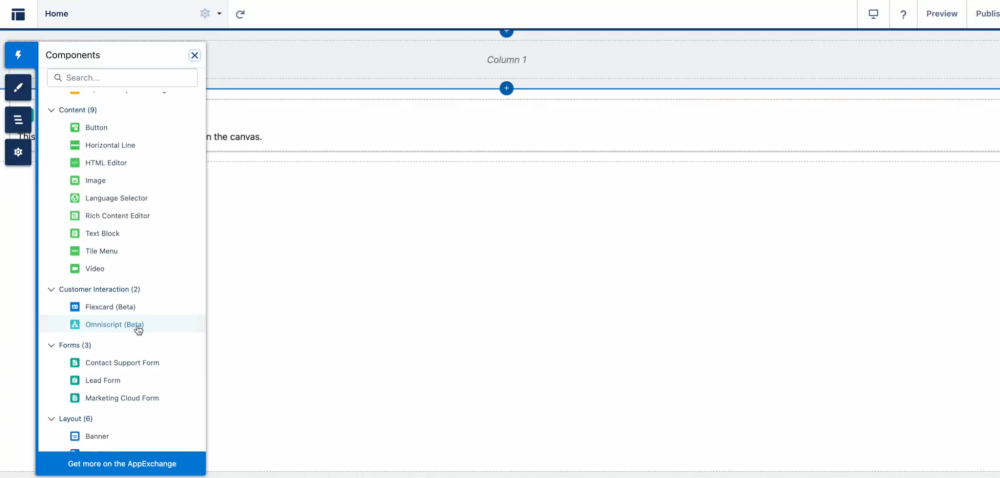Experience Builder interface view.