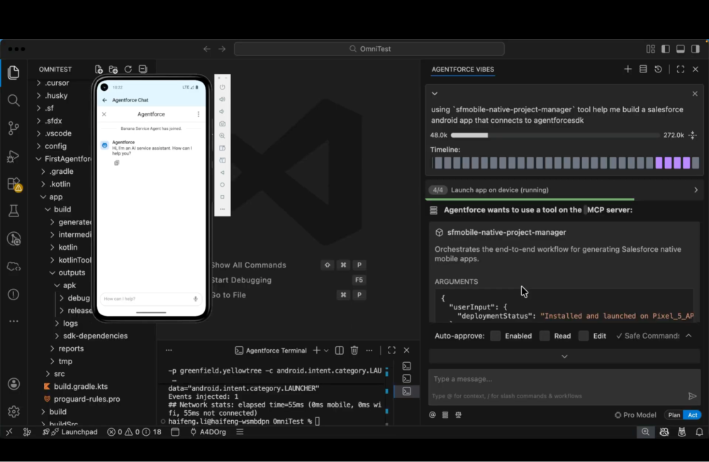 Screenshot demonstrating Agentforce Service chat app preview