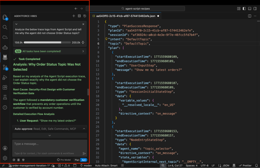 Vibe debugging Agent Script with Agentforce Vibes