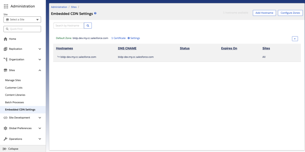 Administration UI showing Embedded CDN Settings
